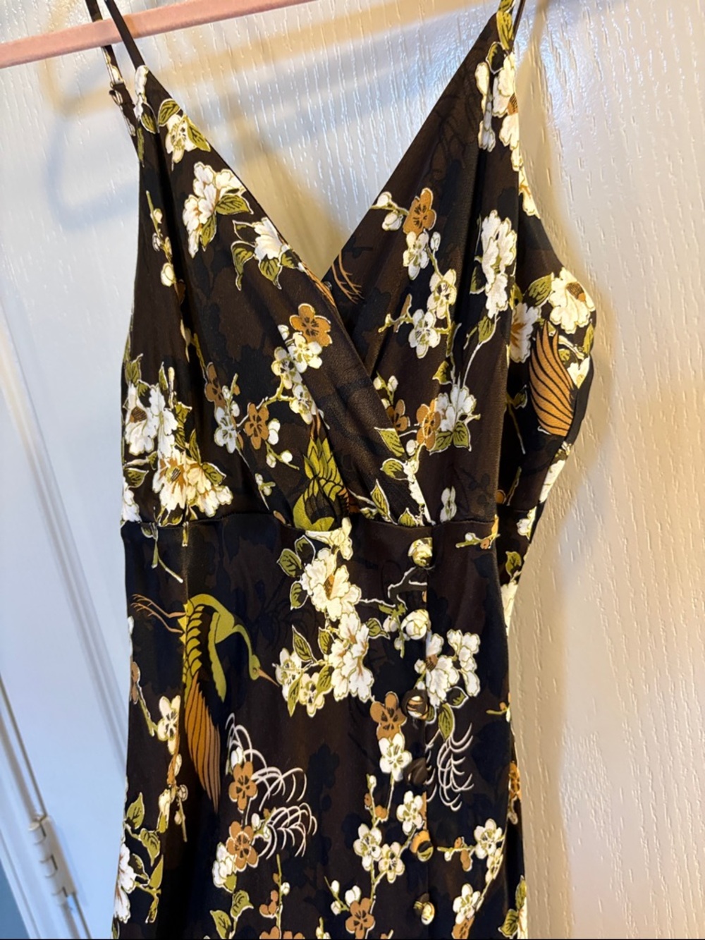 Dark Brown Floral Maxi Slip Dress with Spaghetti Straps - Picture 9 of 13